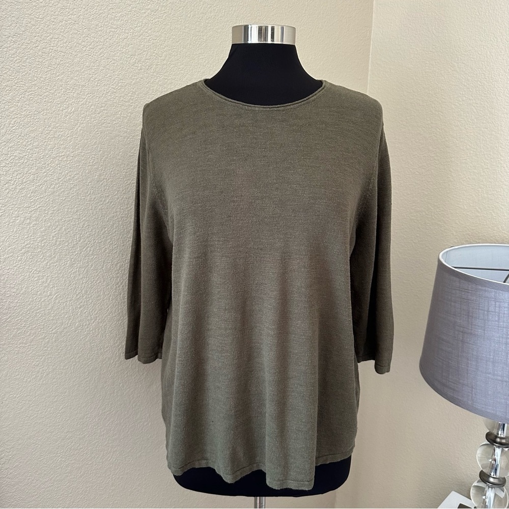 J. Jill Army Green Linen Blend 3/4 Sleeve Top Size XL/P